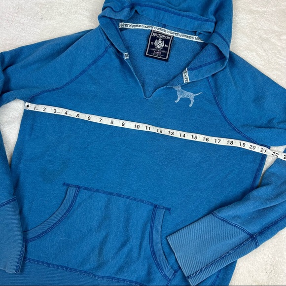 VS Pink Distressed Blue Star Notch Top Hoodie Sweater Large - Picture 4 of 11
